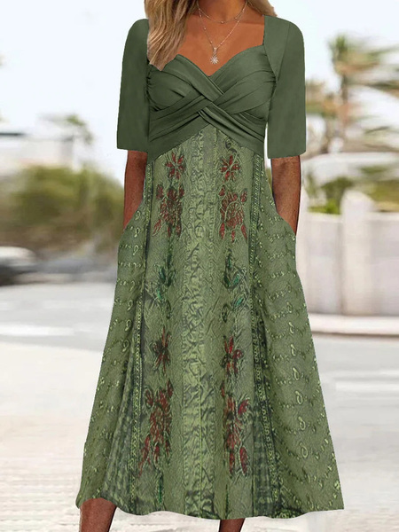 Plus Size Regular Fit Sweetheart Neckline Casual Floral Dress