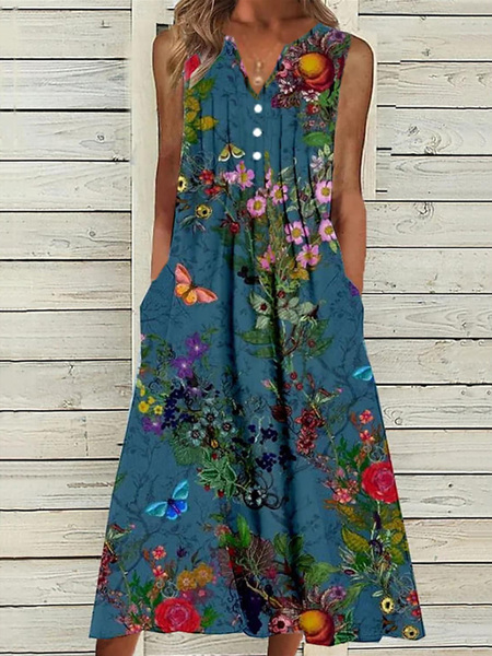 Plus Size Notched Buckle Loose Vintage Dress