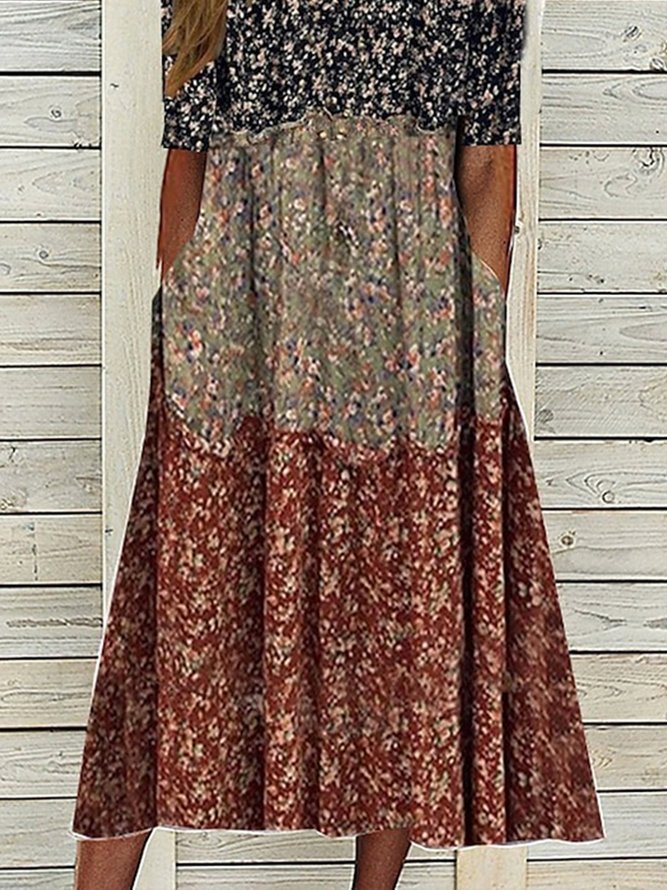Floral Printed Casual Notched Loose Maxi Dress