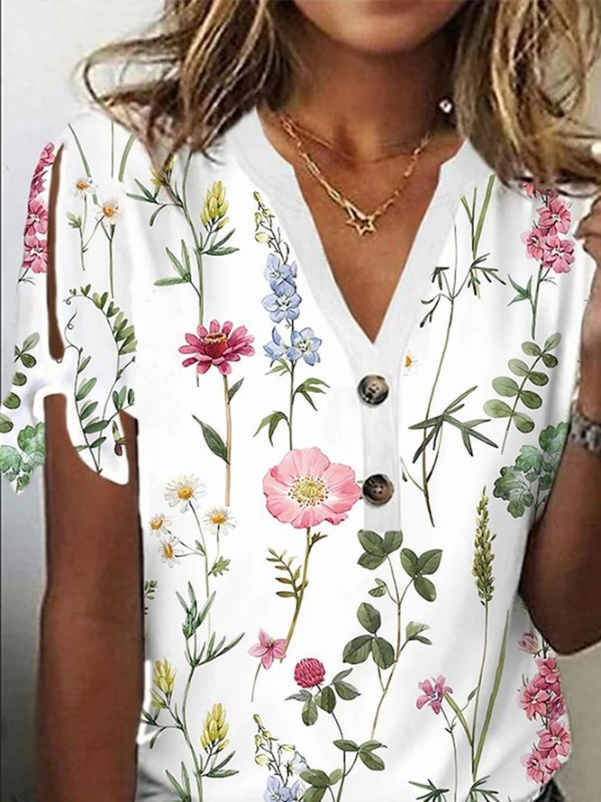 Floral Casual Buckle Loose Shirt