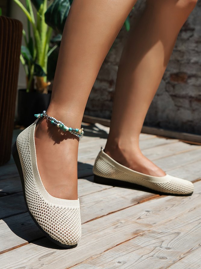 Breathable Mesh Fabric Plain Hollow Out Slip On Casual Shallow Shoes