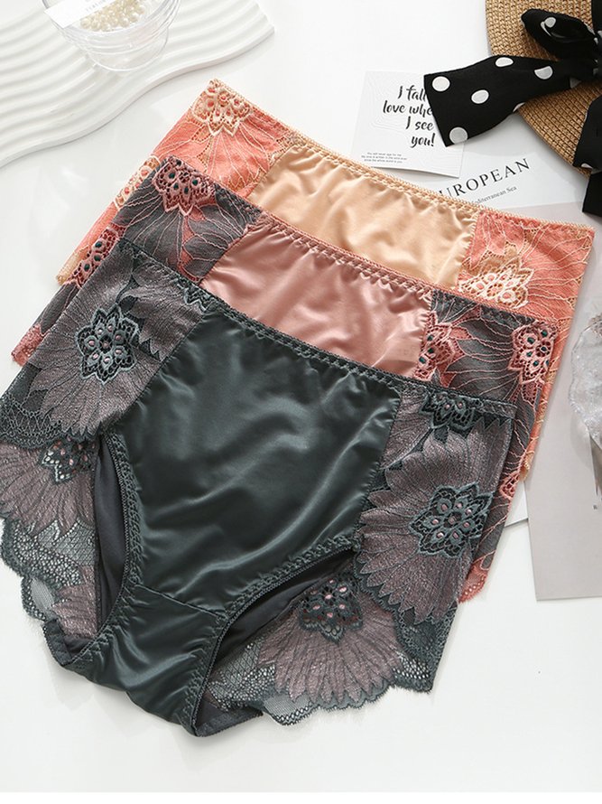 Breathable High Elastic Sexy Exquisite Lace Mid Waist Panties
