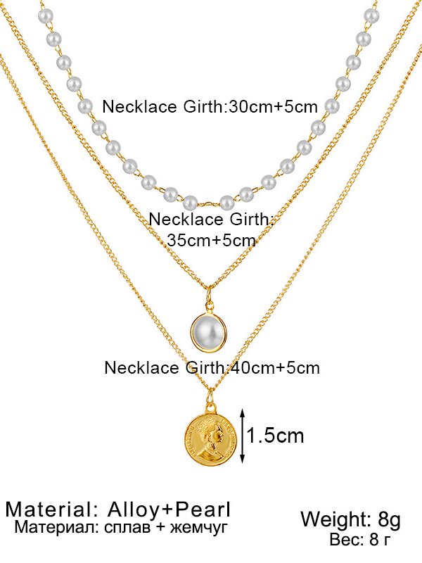 Casual Pearl Beaded Coin Layer Necklace Holiday Party Women's Jewelry