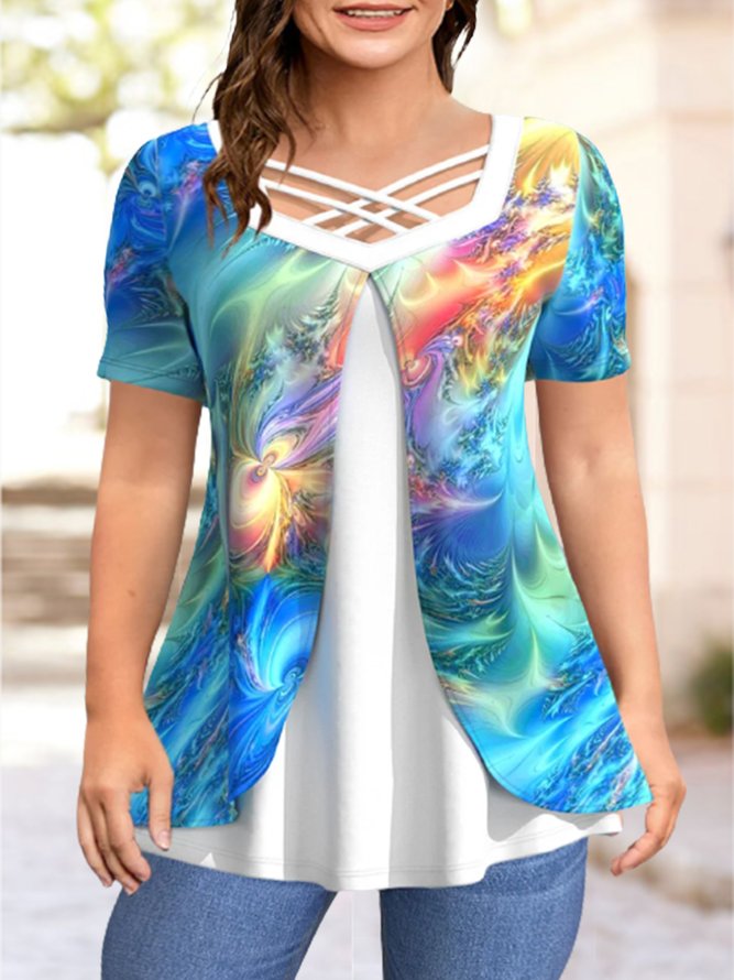 Plus Size Casual Abstract Regular Fit T-Shirt