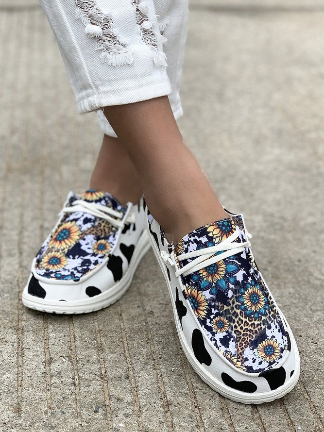 Western Cow Sunflower Canvas Boat Flats