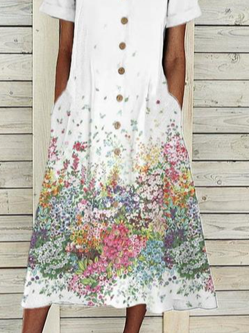 Regular Sleeve Loose Casual Printing Dress With No