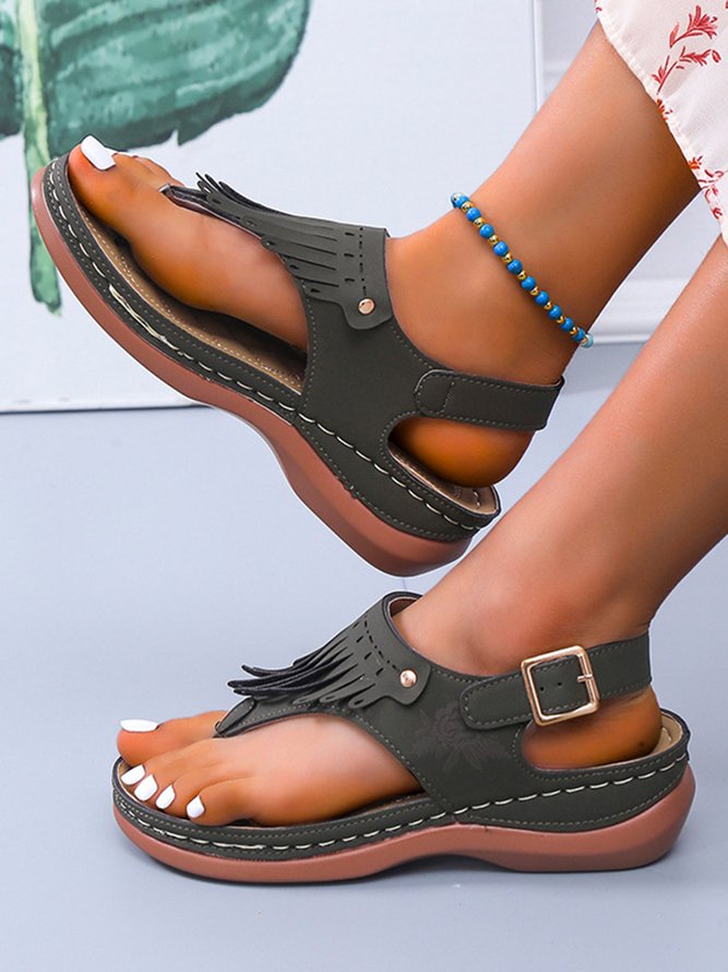 Women's Summer Vacation Floral Tassel Vintage Flip Flop Sandals