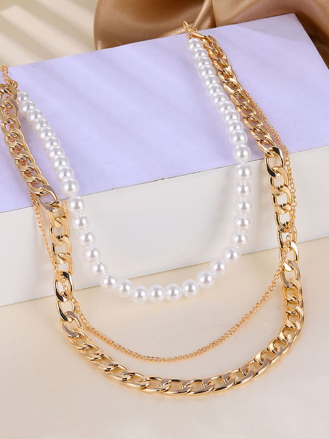 Elegant Fashion Pearl Chunky Chain Layered Necklace Vacation Party Jewelry