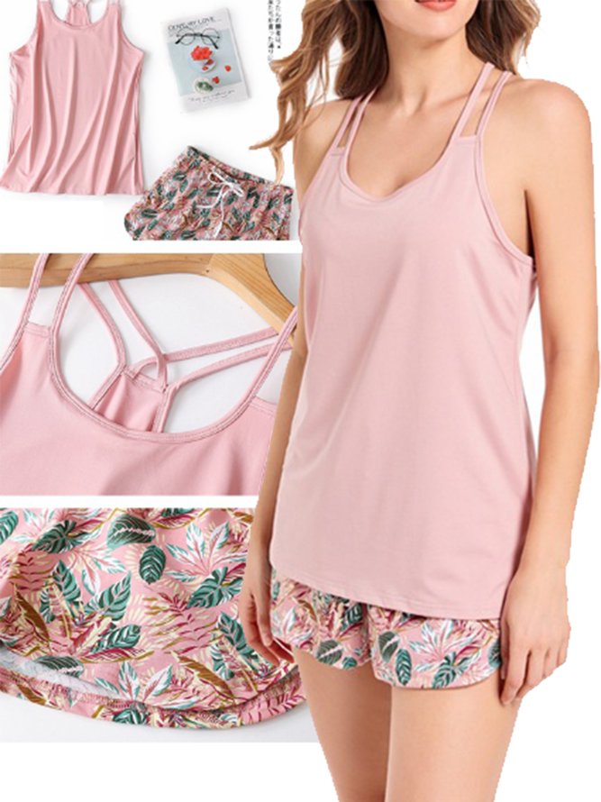 Breathable Loose Comfortable Floral Camisole Pajama Set