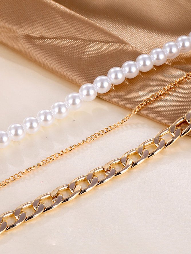 Elegant Fashion Pearl Chunky Chain Layered Necklace Vacation Party Jewelry