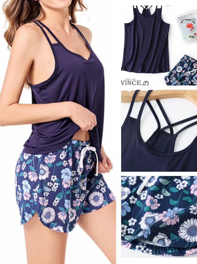 Breathable Loose Comfortable Floral Camisole Pajama Set