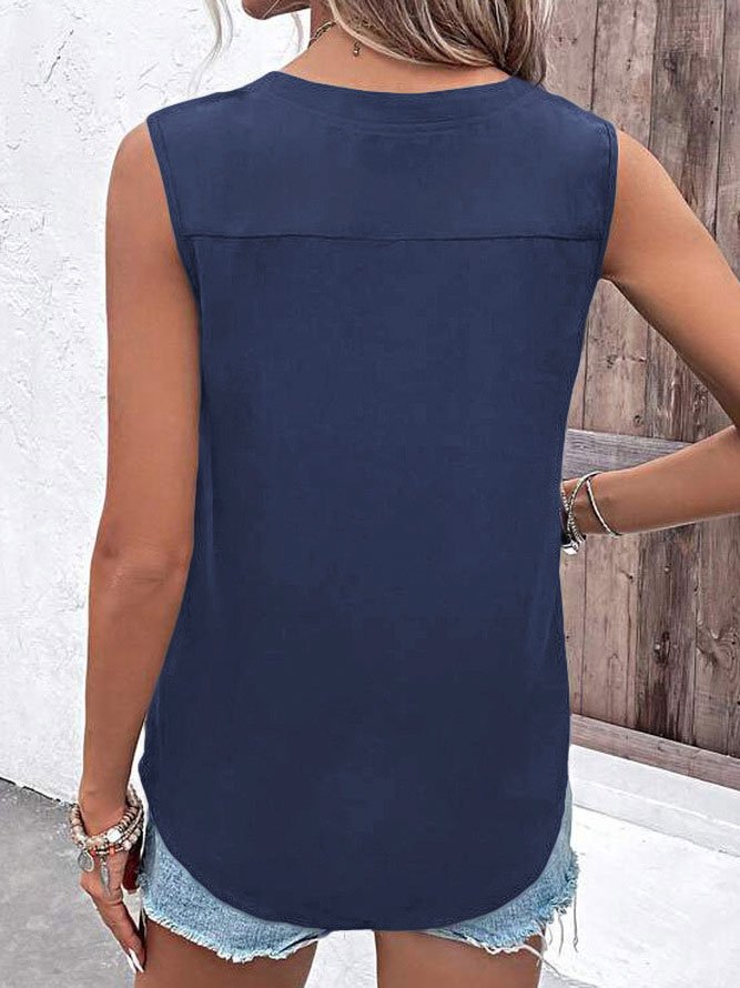 Plain Loose Notched Casual Tank Top