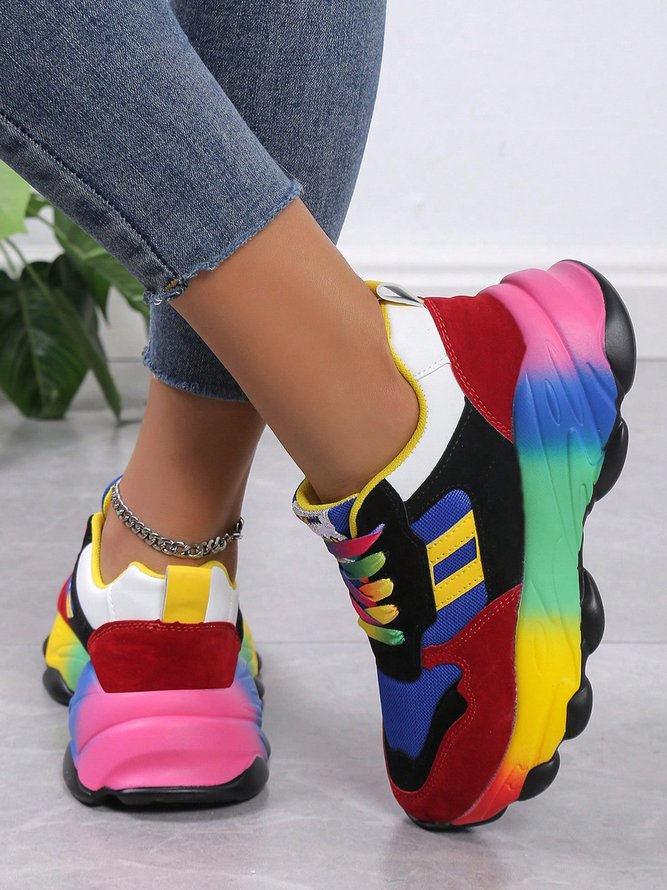Breathable Colorblock Split Joint Lace-up Platform Sneakers