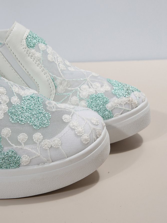 Mesh Embroidery Casual Paneled Slip-On Wedge Shoes