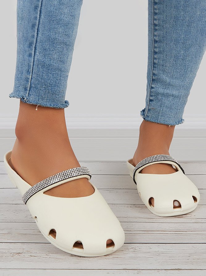 Rhinestone Breathable Cutout Casual Mules