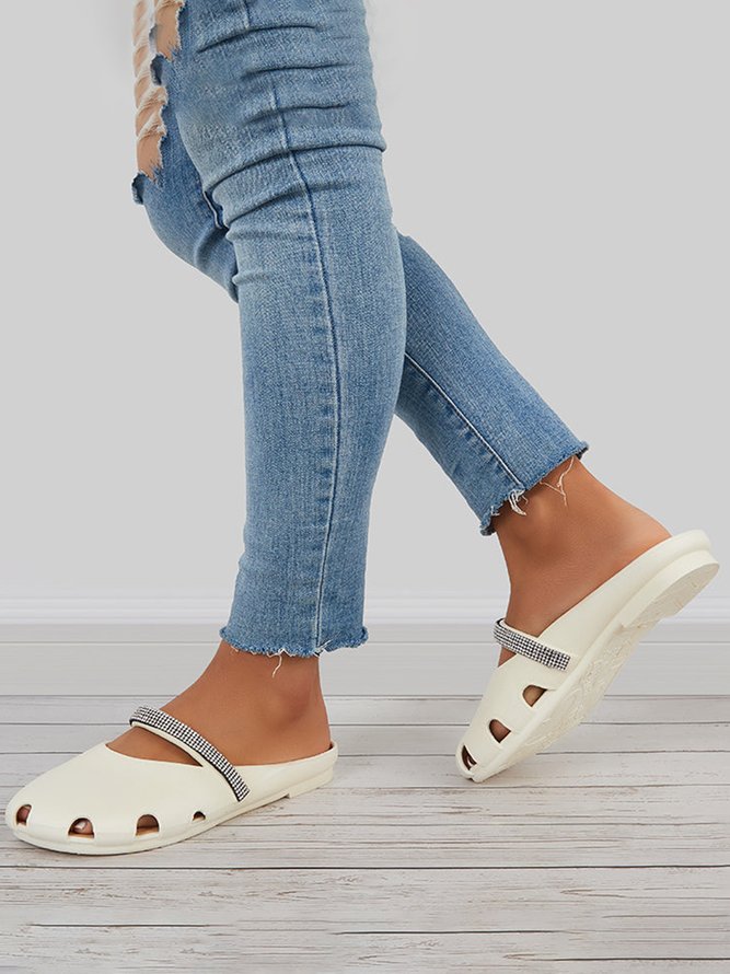 Rhinestone Breathable Cutout Casual Mules