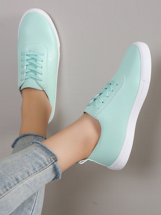 Solid Leather Lace-up Flats Sneakers