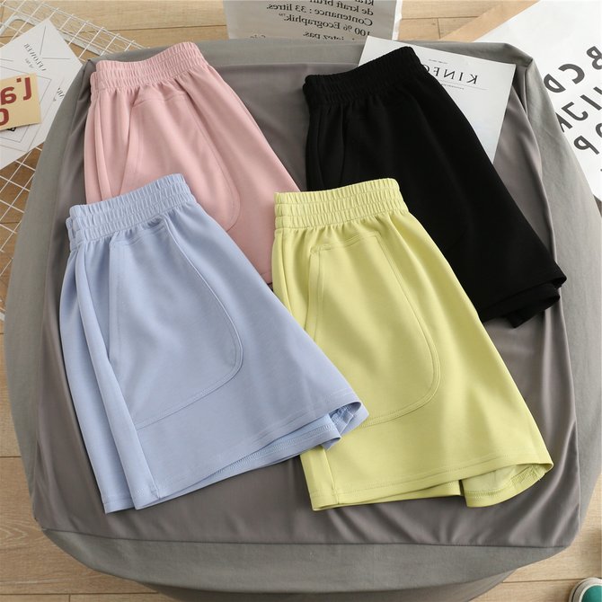 Casual Loose Pockets Plain Basic Wide Leg Shorts