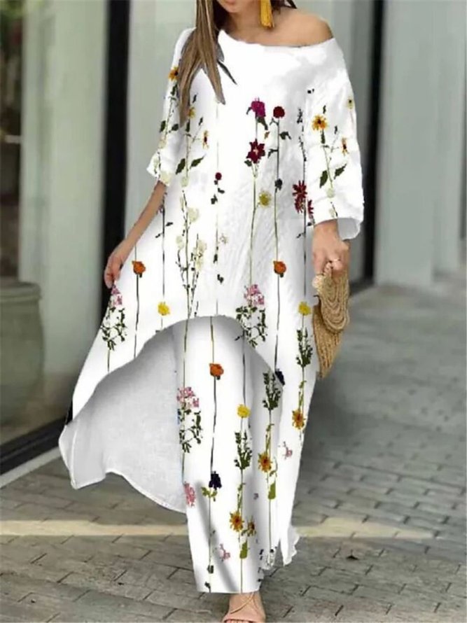Crew Neck Loose Floral Casual Two-Piece Set