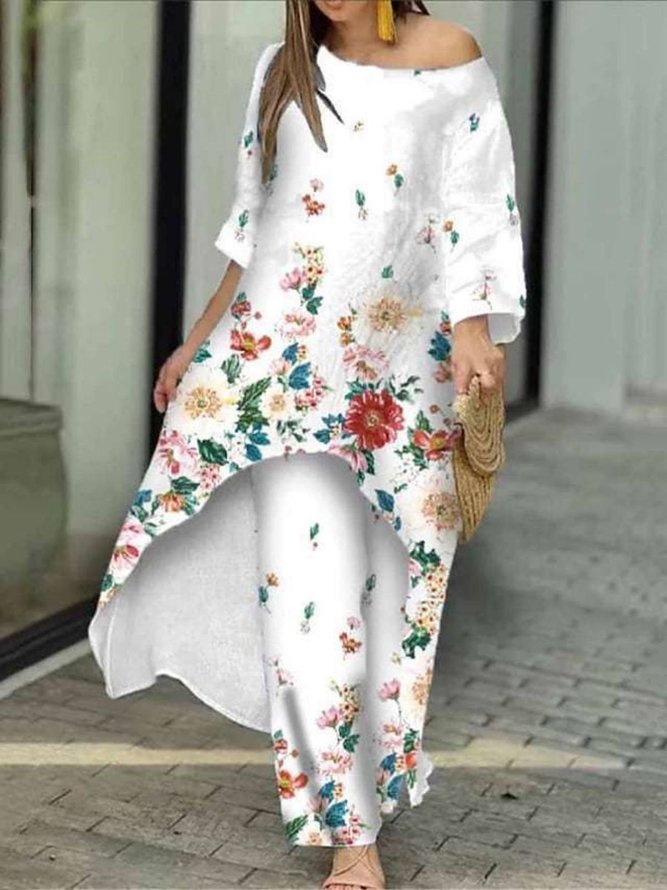 Crew Neck Loose Floral Casual Two-Piece Set