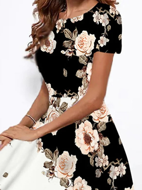 Knitted Floral Casual Regular Fit Dress