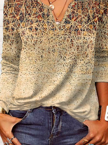 Notched Ethnic Loose Casual Shirt