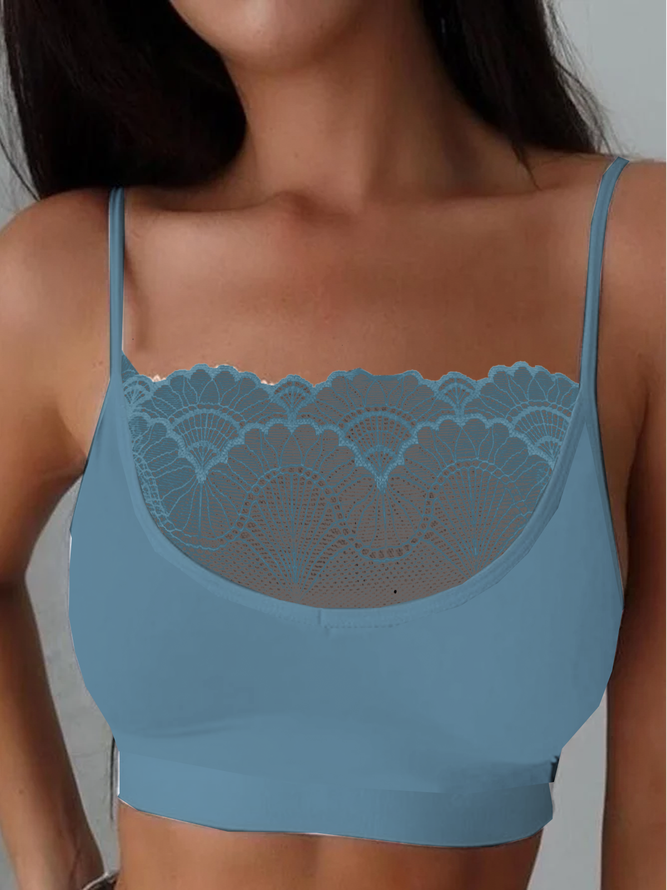 Plain Lace Casual Vest-Style Wireless Bra & Bralette Gallus