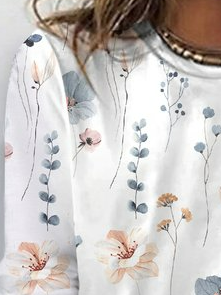 Plus Size Casual Floral Loose Knitted T-Shirt