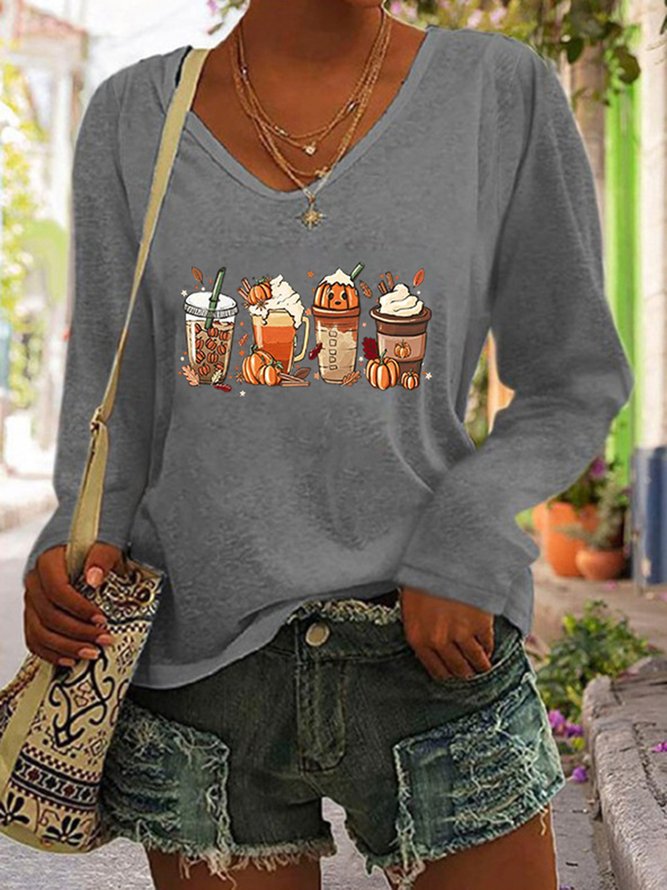 Halloween V Neck Casual Loose T-Shirt