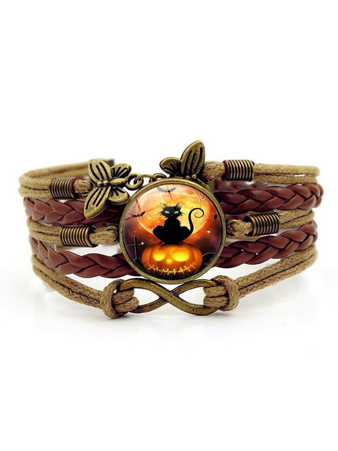 Halloween Black Cat Time Gem Bracelet Butterfly 8-character Hand Rope European and American Jewelry