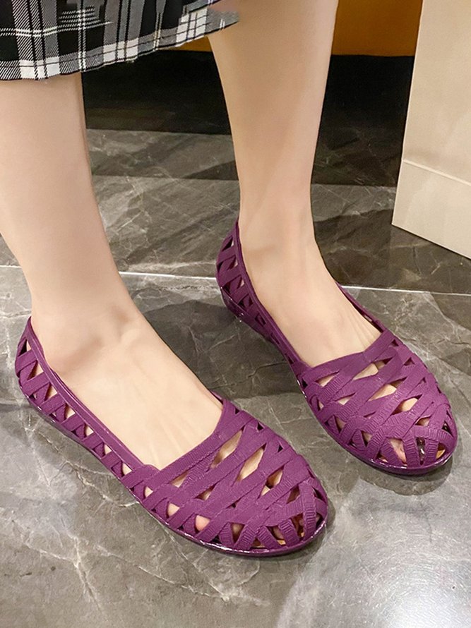 Waterproof PVC Hollow Woven Strap Casual Flat Shoes