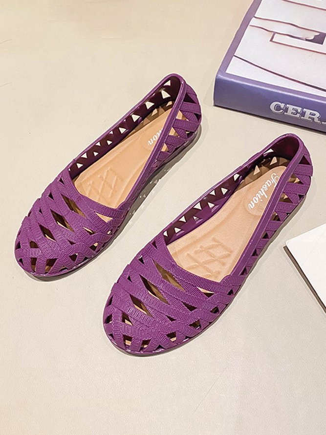Waterproof PVC Hollow Woven Strap Casual Flat Shoes
