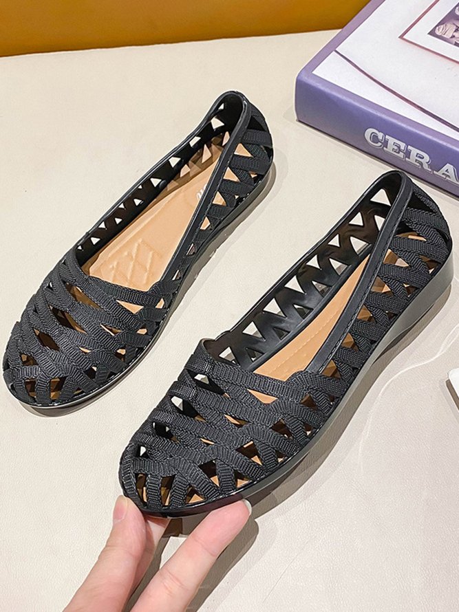 Waterproof PVC Hollow Woven Strap Casual Flat Shoes