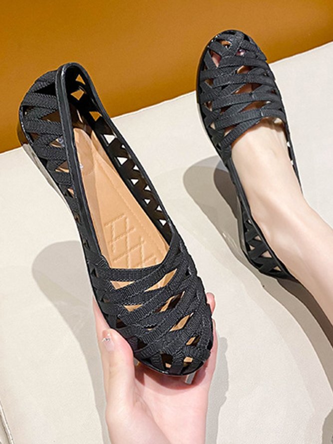 Waterproof PVC Hollow Woven Strap Casual Flat Shoes