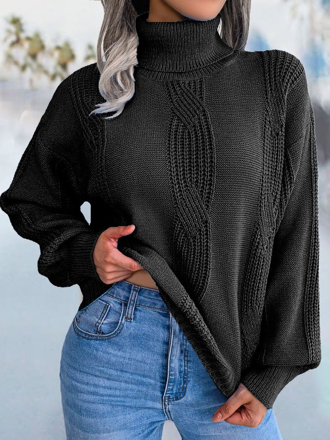 Casual Turtleneck Plain H-Line Winter Wool/Knitting Long Sleeve Sweater