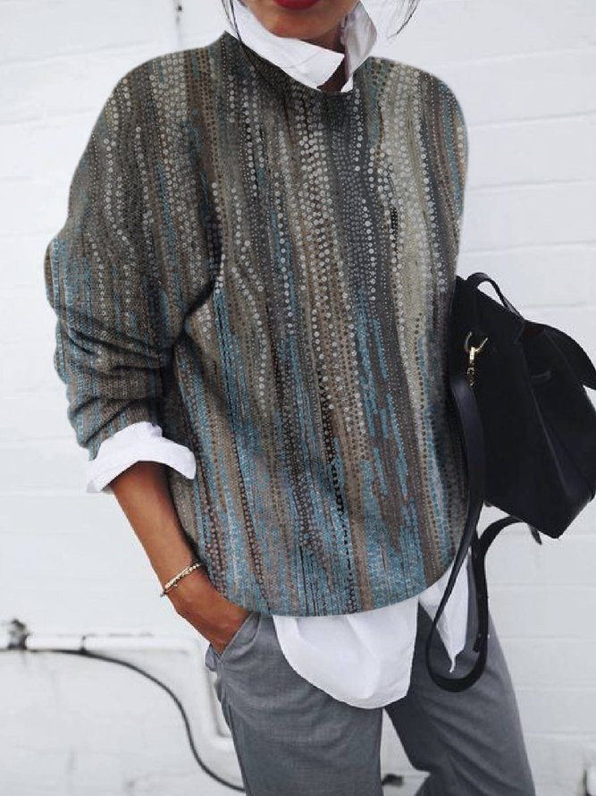 Floral&Abstract Loose Casual Crew Neck Loose Sweatshirt