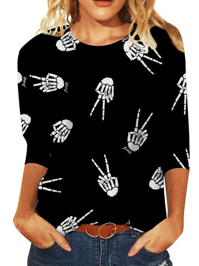 Halloween Casual Crew Neck Loose T-Shirt