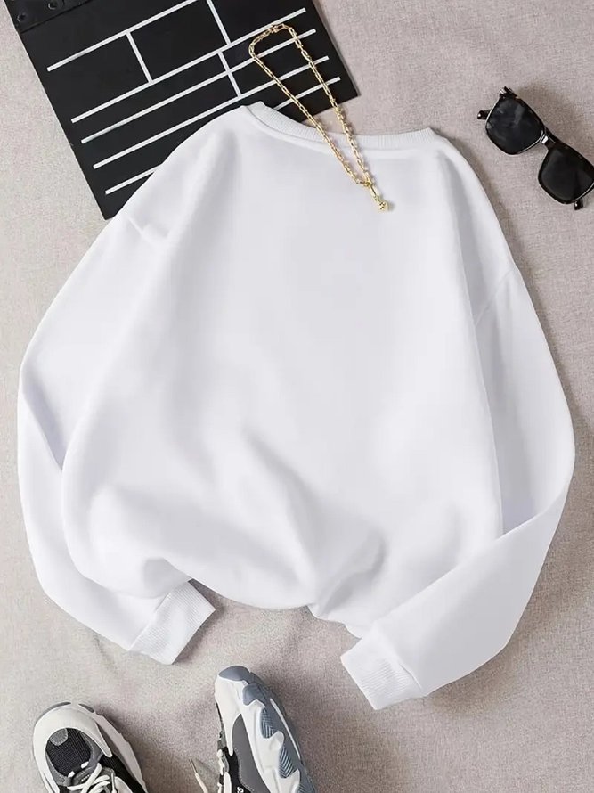 Text Letters Eiffel Tower Printed Crew Neck Basic Long Sleeve Casual Sweatshirt