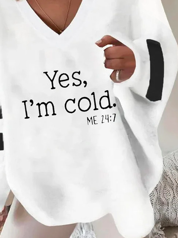 Plus size Loose Sentence Casual V Neck Sweatshirt