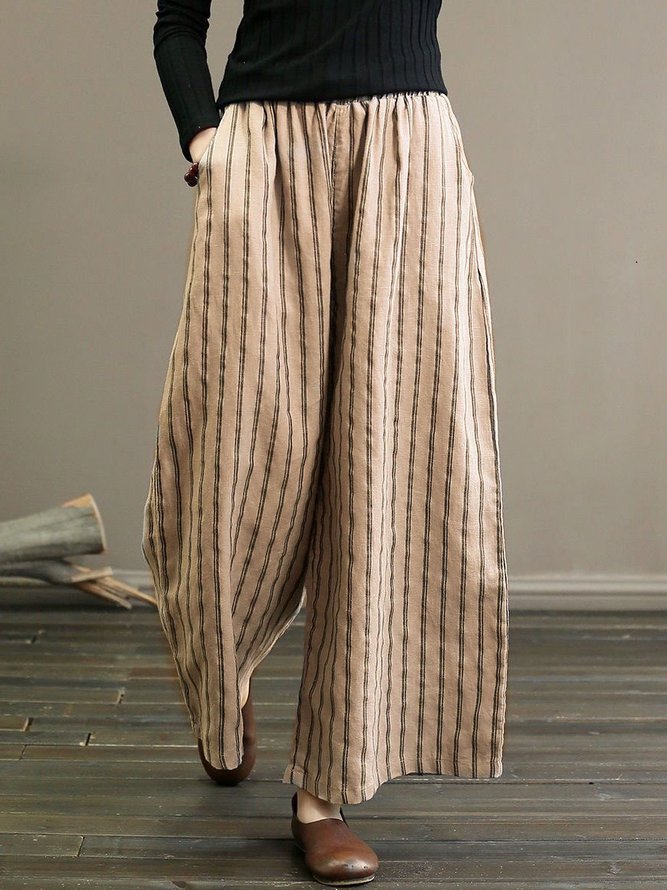 Casual Cotton Loose Striped Pants