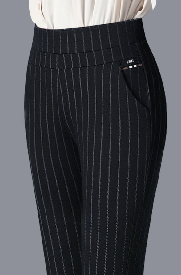 Striped Basic Casual H-Line High Elasticity Straight Pants With Pockets
