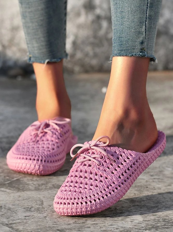 Women Lace Up Hollow Out Waterproof Beach Mules