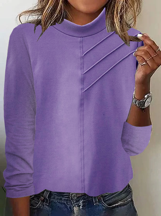 Casual Plain Half Turtleneck Loose T-Shirt