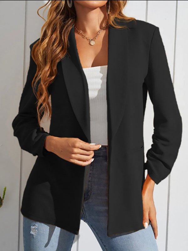 Lapel Collar Loose Casual Plain Blazer