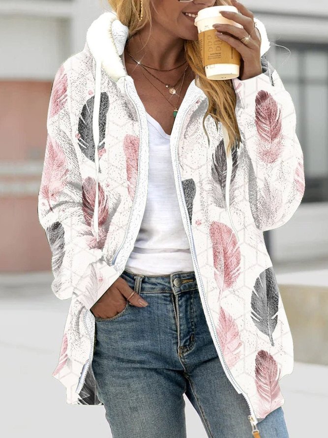 Fluff Casual Winter Hoodie Granular Fleece Fabric Loose Ombre H-Line Teddy Jacket