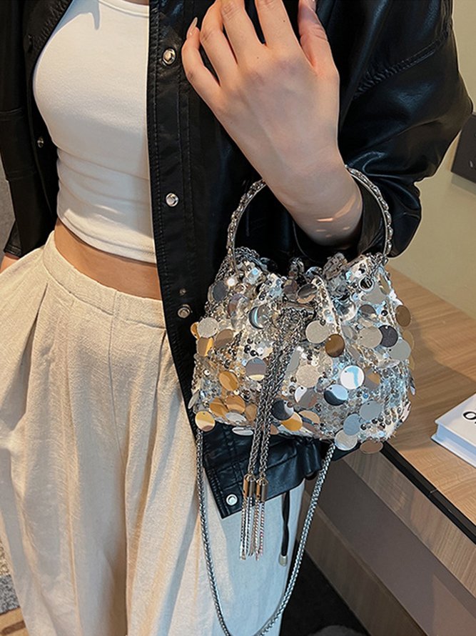 Prom Party Sequins Tassel Chain Bucket Bag