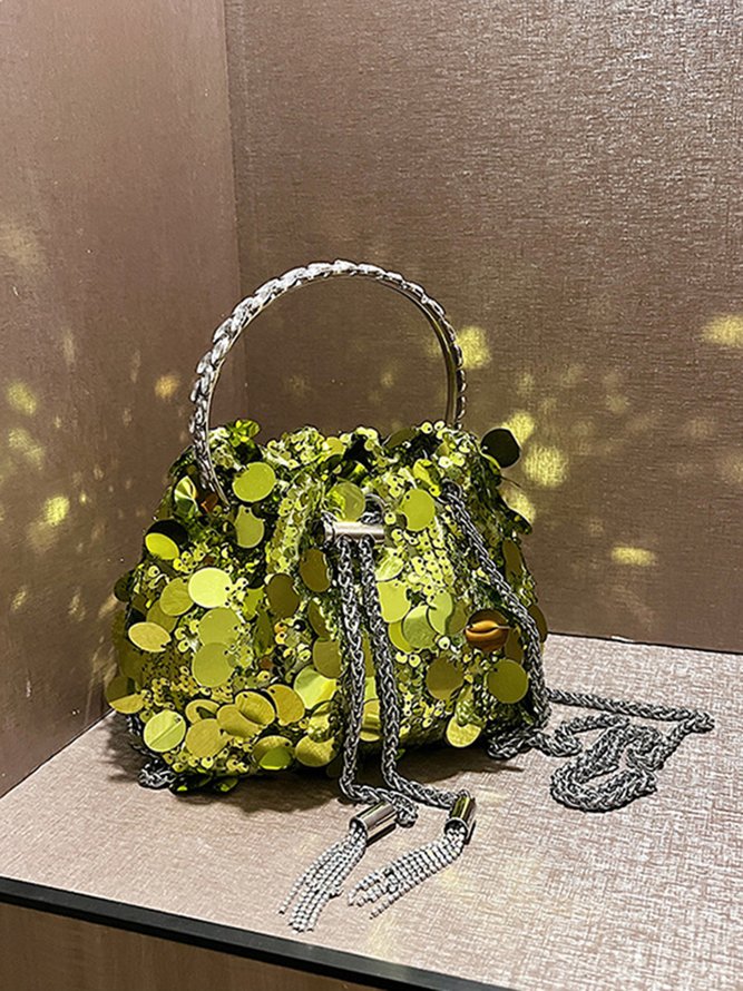 Prom Party Sequins Tassel Chain Bucket Bag