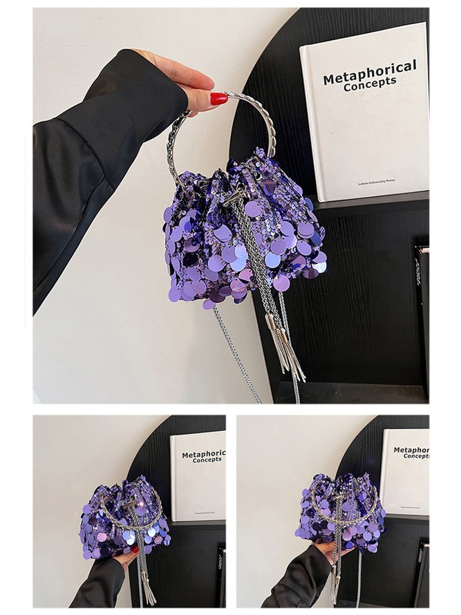 Prom Party Sequins Tassel Chain Bucket Bag