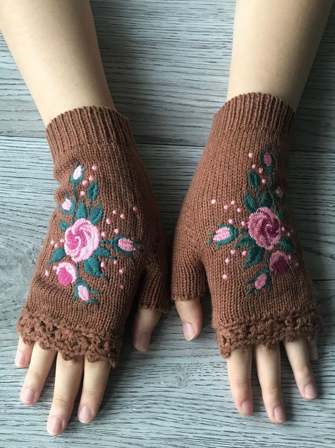Casual Floral Wool/Knitting Gloves