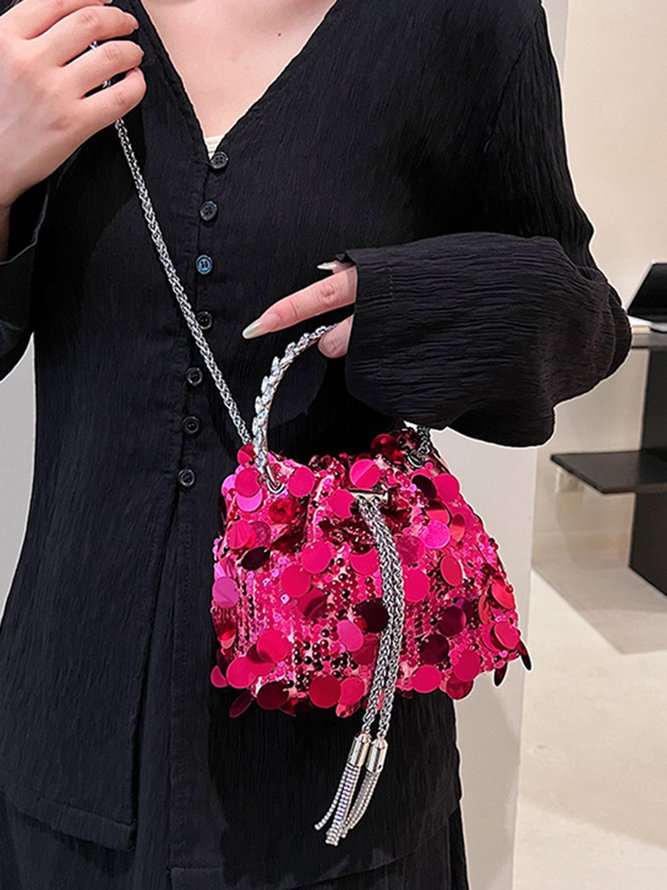 Prom Party Sequins Tassel Chain Bucket Bag